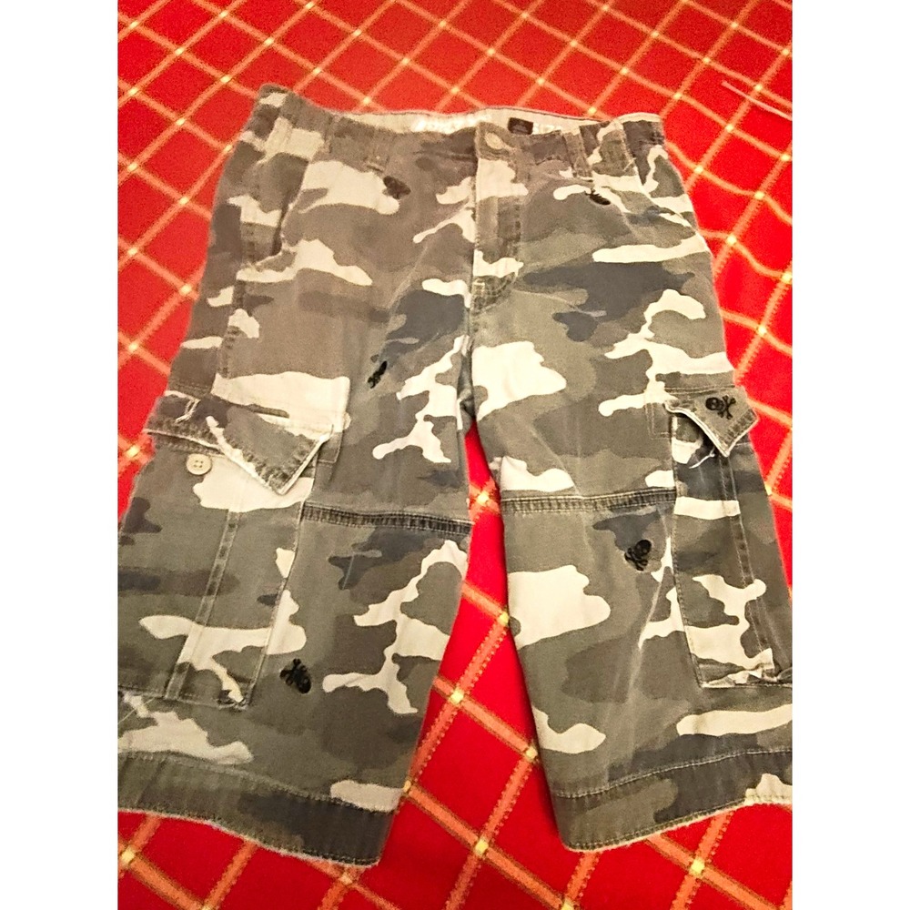 Dickies Boys 16 Camo Cargo Shorts Skull Y2K Gray Punk Skater 100% Cotton
